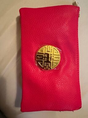 Pink faux Leather style Wristlet with Gold Medallion NWOT